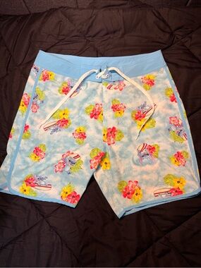 Disney Lilos and Stitch Light Blue Tropical Floral Men’s Swim Trunks